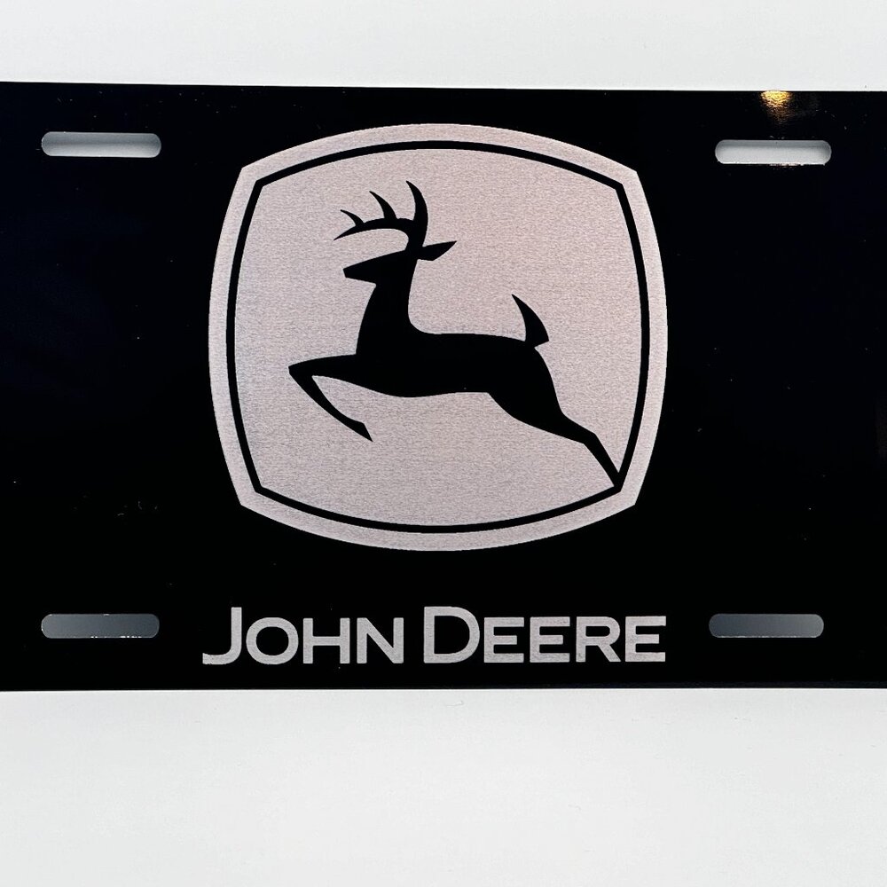 Black Laser engraved John Deere License Plate
